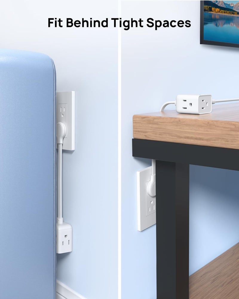 TROND Flat Outlet Extender with 6 Inch Cord - ETL Listed Flat Plug Extension Outlet Splitter Adapter, Electrical 3 Way Multi Wall Plug Extender for Home Office Dorm Room Cruise Ship Travel, White - Image 4